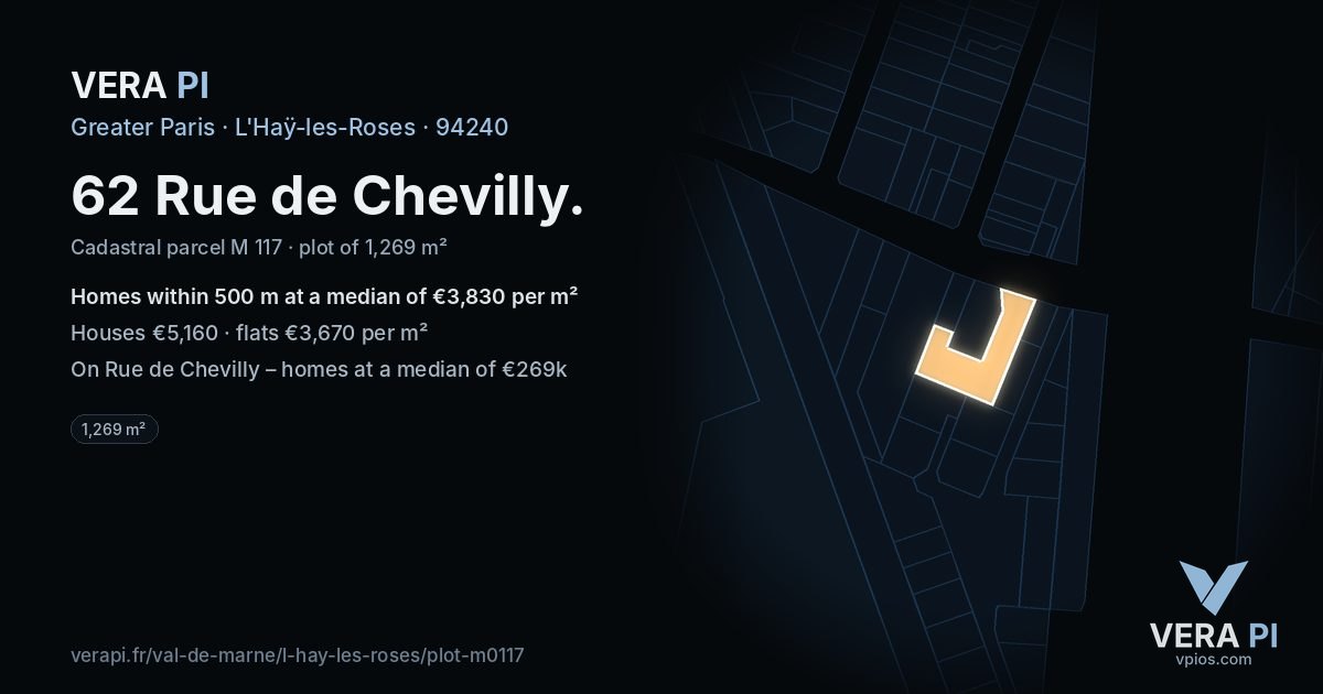 62 Rue de Chevilly, L'Haÿ-les-Roses at night – the plot lit, the parcels around coloured by the prices near them