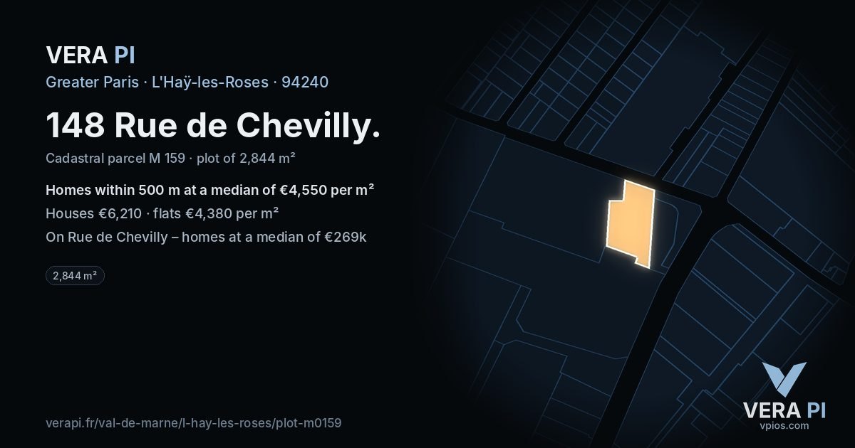 148 Rue de Chevilly, L'Haÿ-les-Roses at night – the plot lit, the parcels around coloured by the prices near them