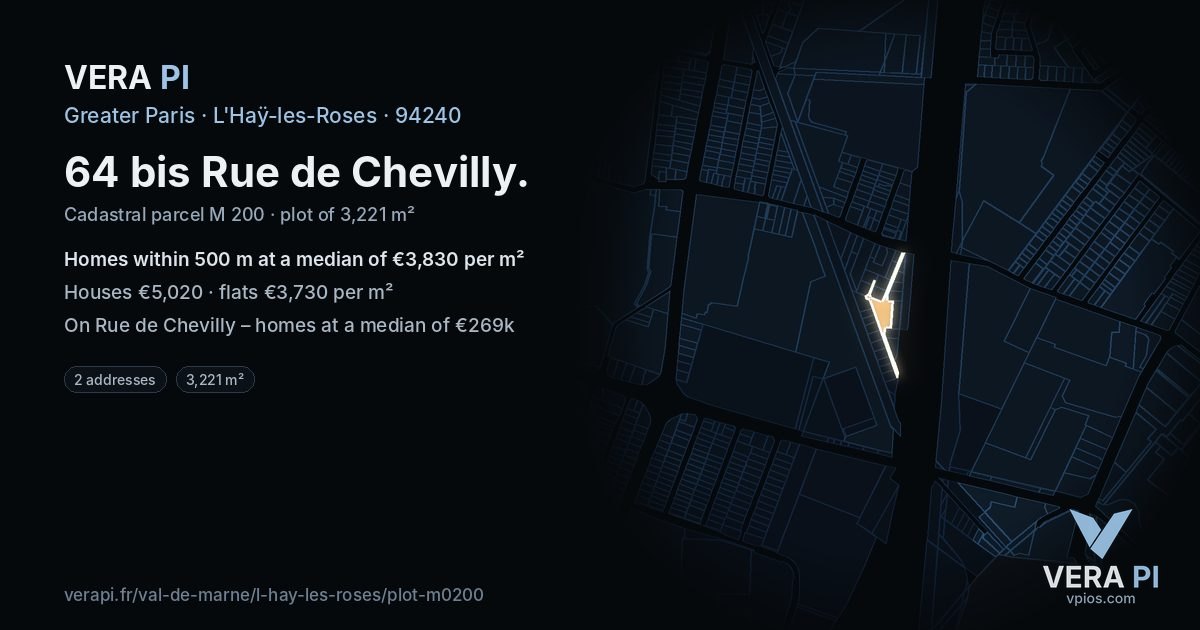64 bis Rue de Chevilly, L'Haÿ-les-Roses at night – the plot lit, the parcels around coloured by the prices near them