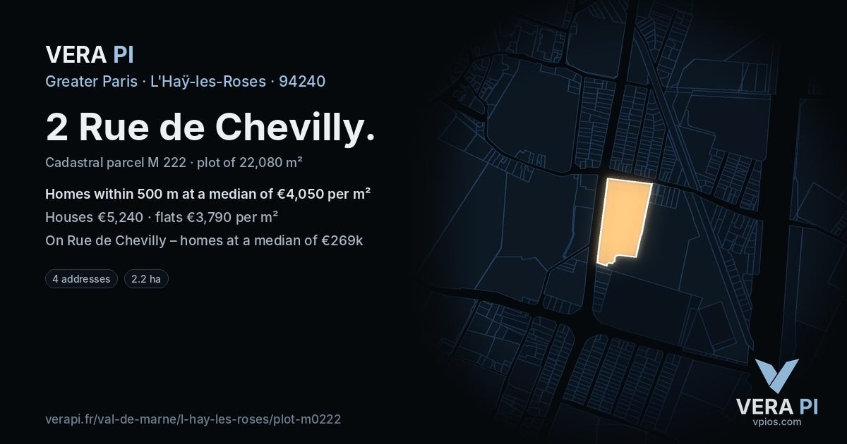 2 Rue de Chevilly, L'Haÿ-les-Roses at night – the plot lit, the parcels around coloured by the prices near them