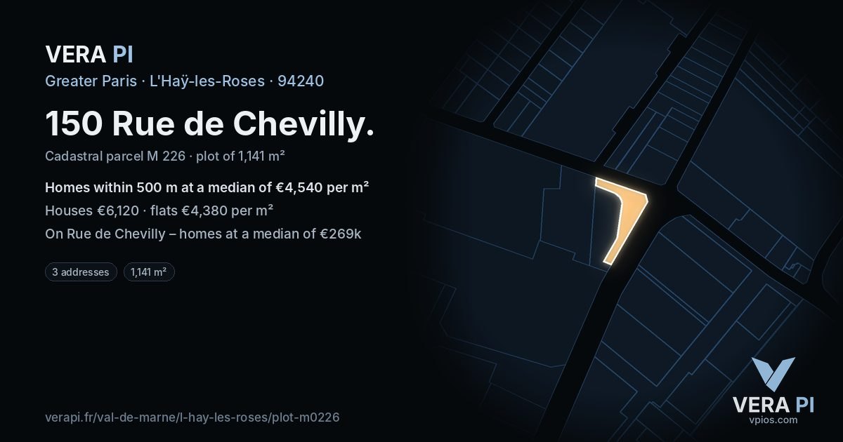 150 Rue de Chevilly, L'Haÿ-les-Roses at night – the plot lit, the parcels around coloured by the prices near them