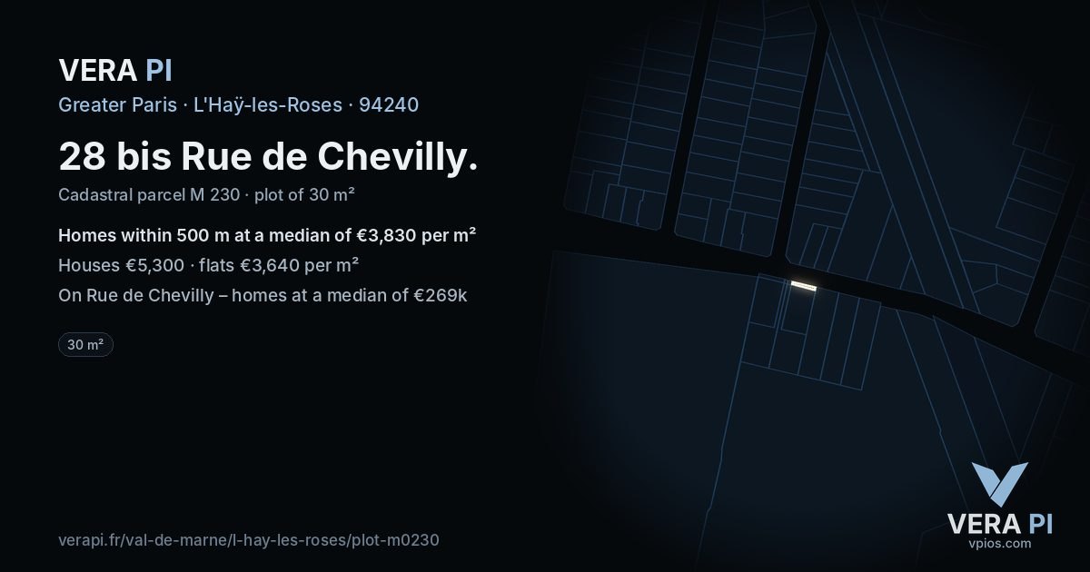 28 bis Rue de Chevilly, L'Haÿ-les-Roses at night – the plot lit, the parcels around coloured by the prices near them