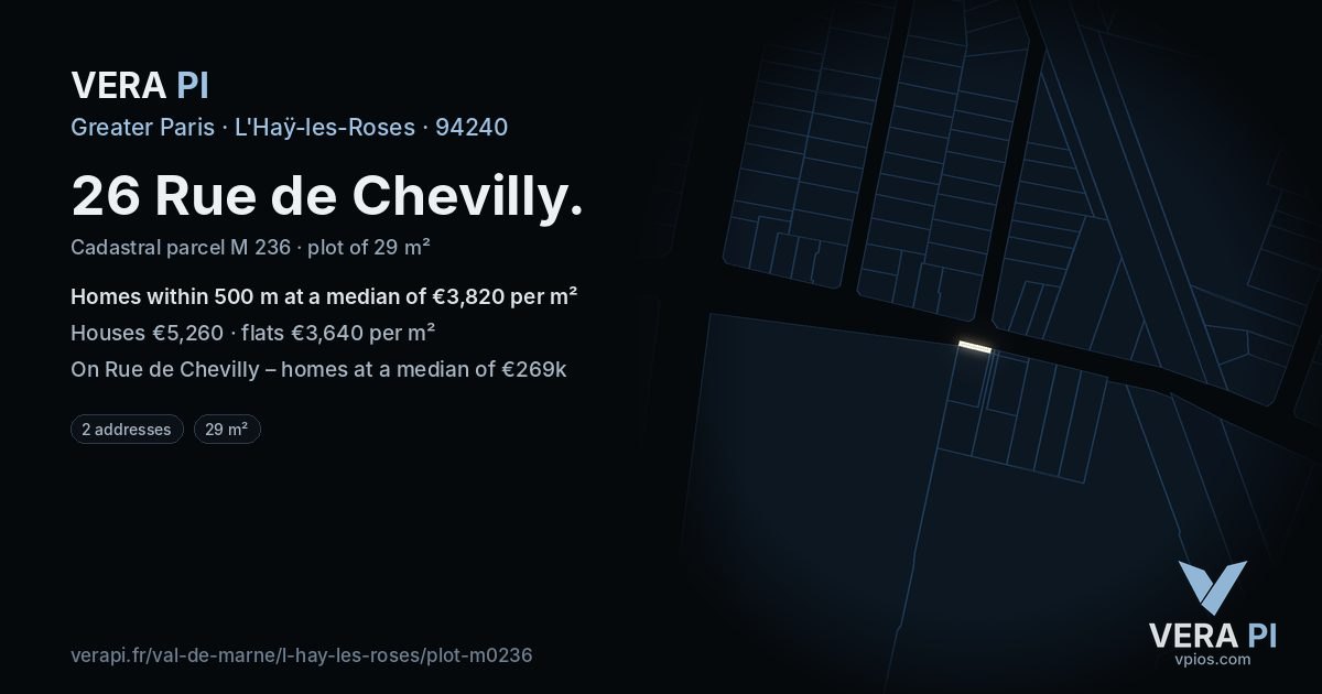 26 Rue de Chevilly, L'Haÿ-les-Roses at night – the plot lit, the parcels around coloured by the prices near them