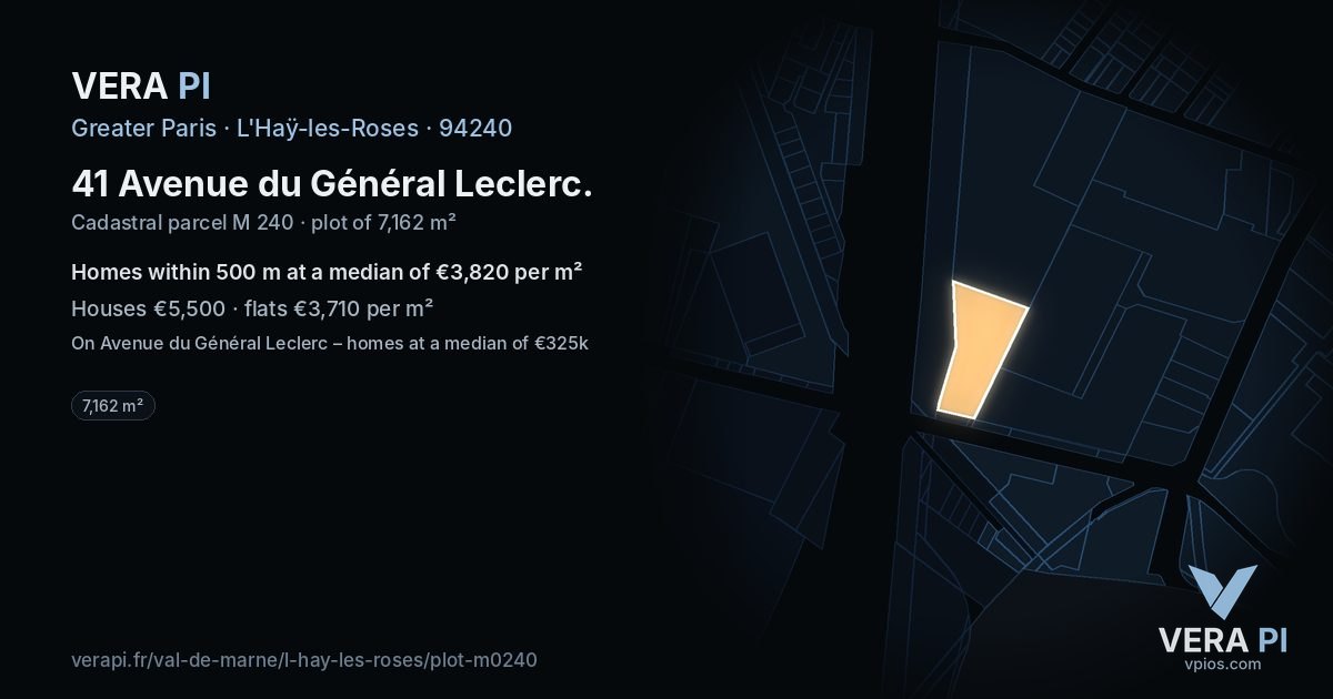 41 Avenue du Général Leclerc, L'Haÿ-les-Roses at night – the plot lit, the parcels around coloured by the prices near them