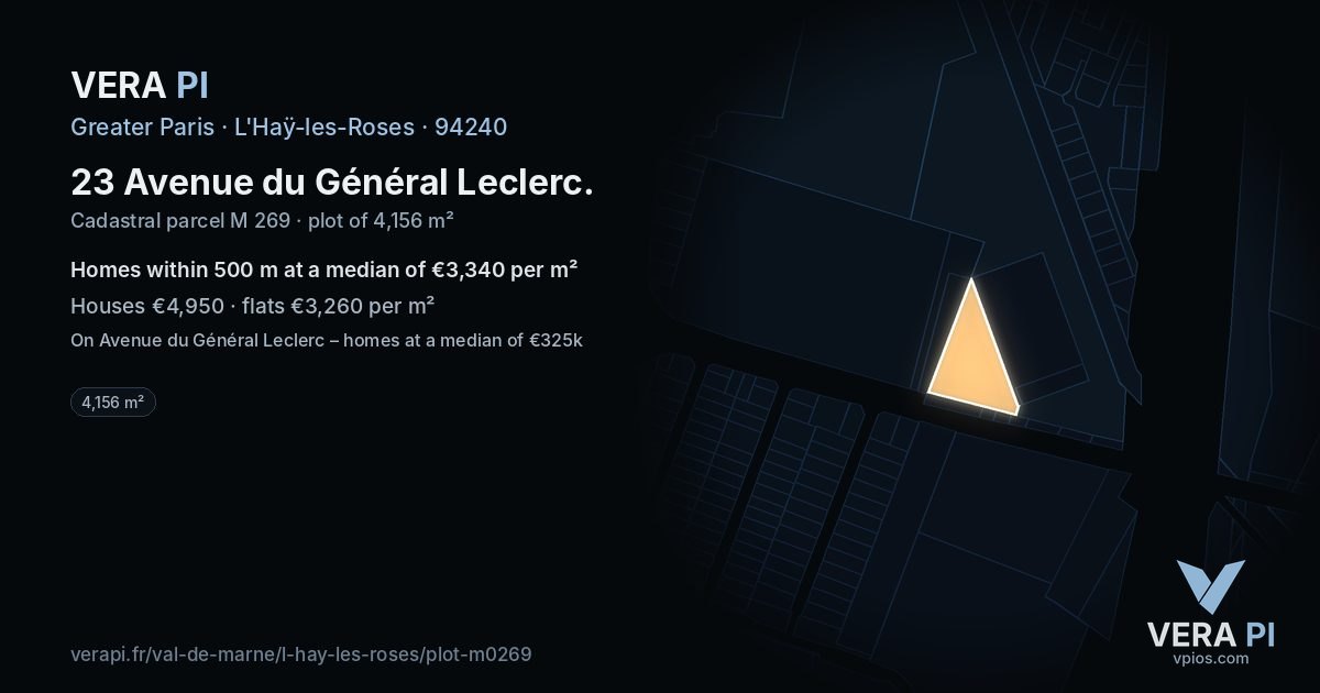 23 Avenue du Général Leclerc, L'Haÿ-les-Roses at night – the plot lit, the parcels around coloured by the prices near them