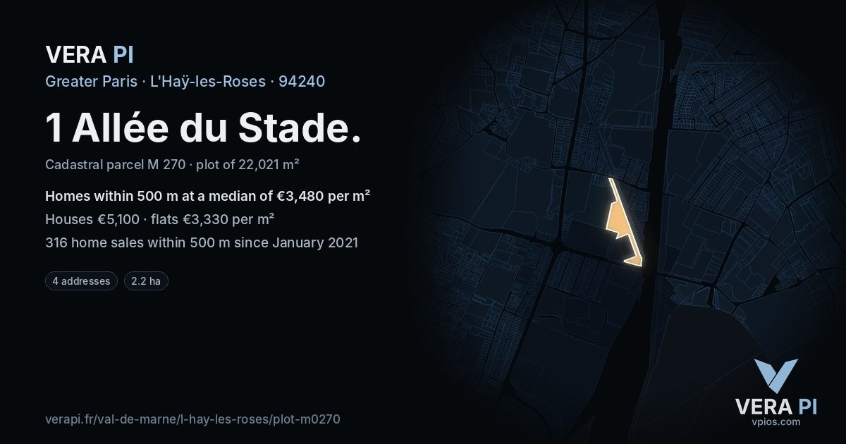 1 Allée du Stade, L'Haÿ-les-Roses at night – the plot lit, the parcels around coloured by the prices near them
