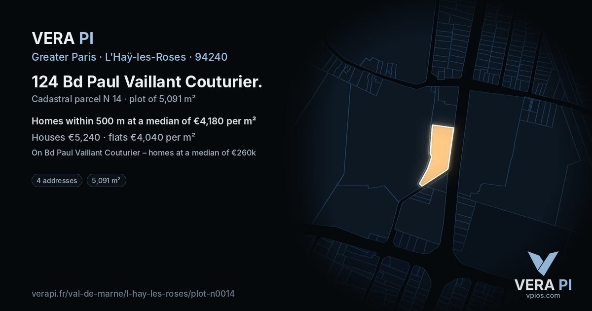 124 Bd Paul Vaillant Couturier, L'Haÿ-les-Roses at night – the plot lit, the parcels around coloured by the prices near them