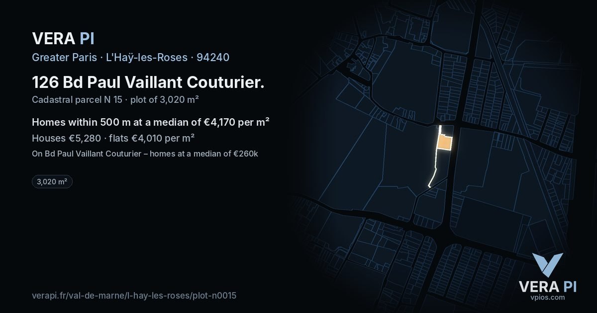 126 Bd Paul Vaillant Couturier, L'Haÿ-les-Roses at night – the plot lit, the parcels around coloured by the prices near them
