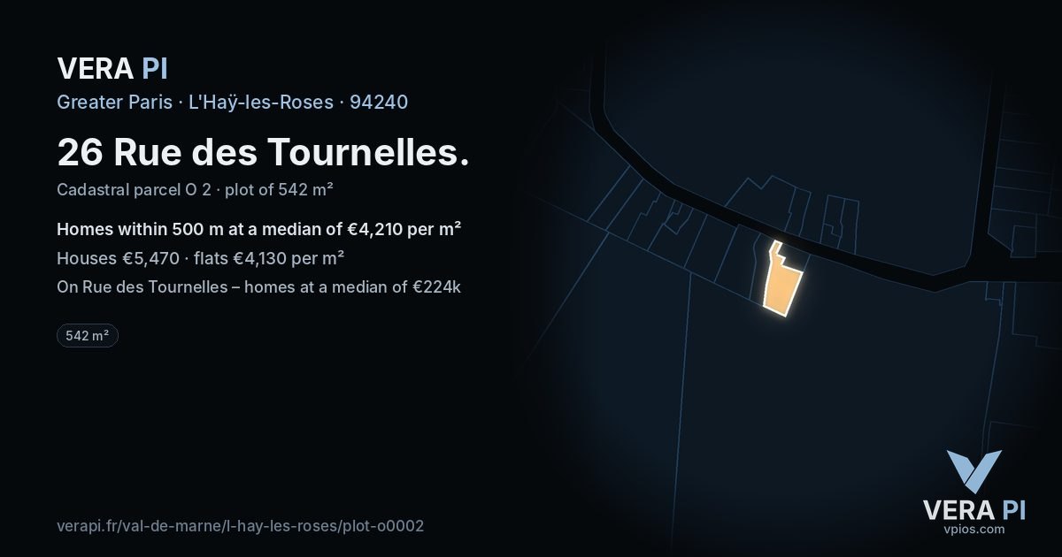 26 Rue des Tournelles, L'Haÿ-les-Roses at night – the plot lit, the parcels around coloured by the prices near them