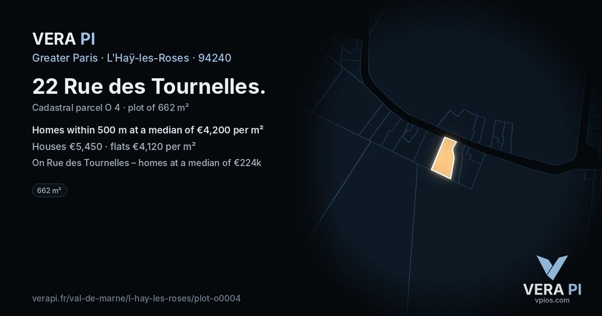 22 Rue des Tournelles, L'Haÿ-les-Roses at night – the plot lit, the parcels around coloured by the prices near them