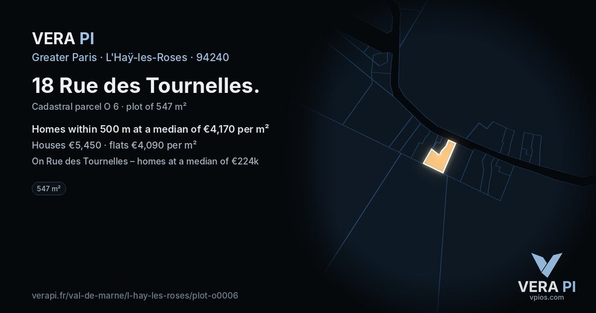 18 Rue des Tournelles, L'Haÿ-les-Roses at night – the plot lit, the parcels around coloured by the prices near them