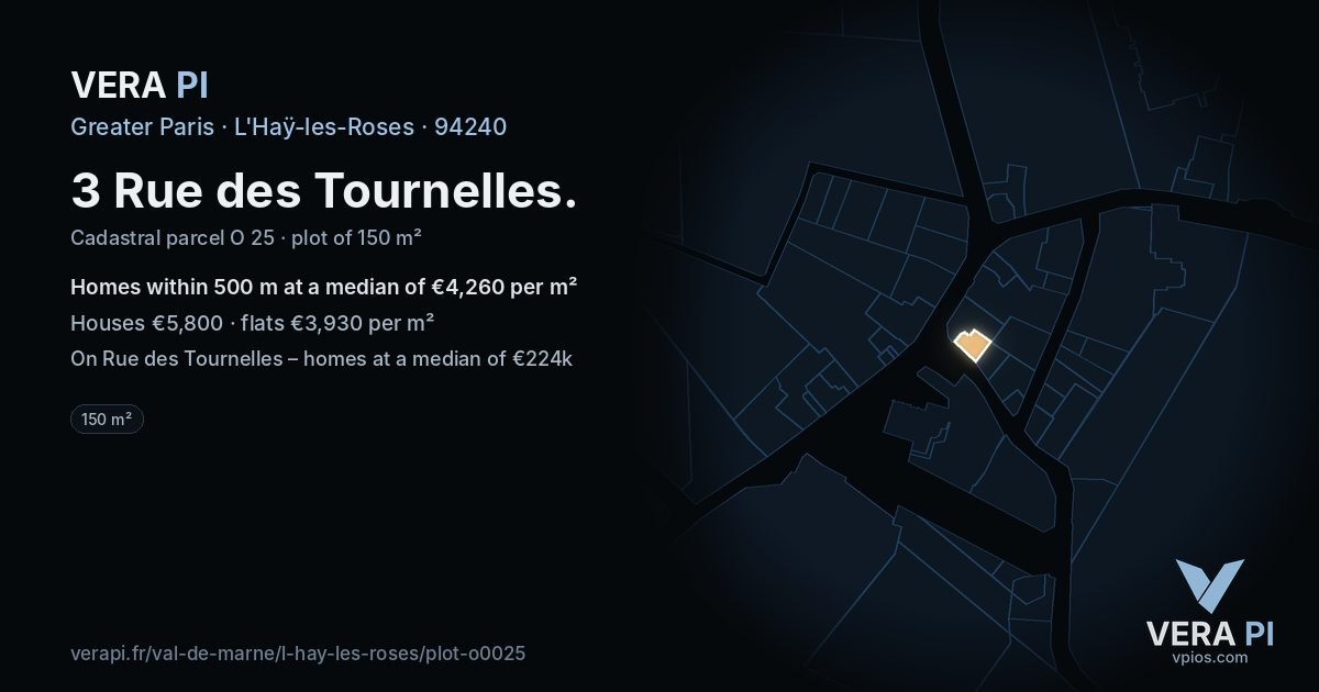 3 Rue des Tournelles, L'Haÿ-les-Roses at night – the plot lit, the parcels around coloured by the prices near them
