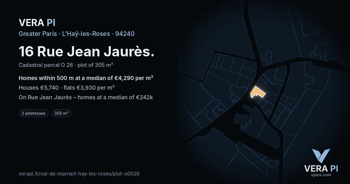16 Rue Jean Jaurès, L'Haÿ-les-Roses at night – the plot lit, the parcels around coloured by the prices near them