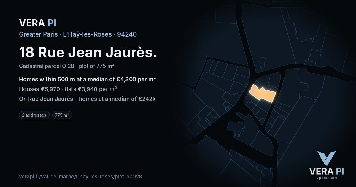 18 Rue Jean Jaurès, L'Haÿ-les-Roses at night – the plot lit, the parcels around coloured by the prices near them
