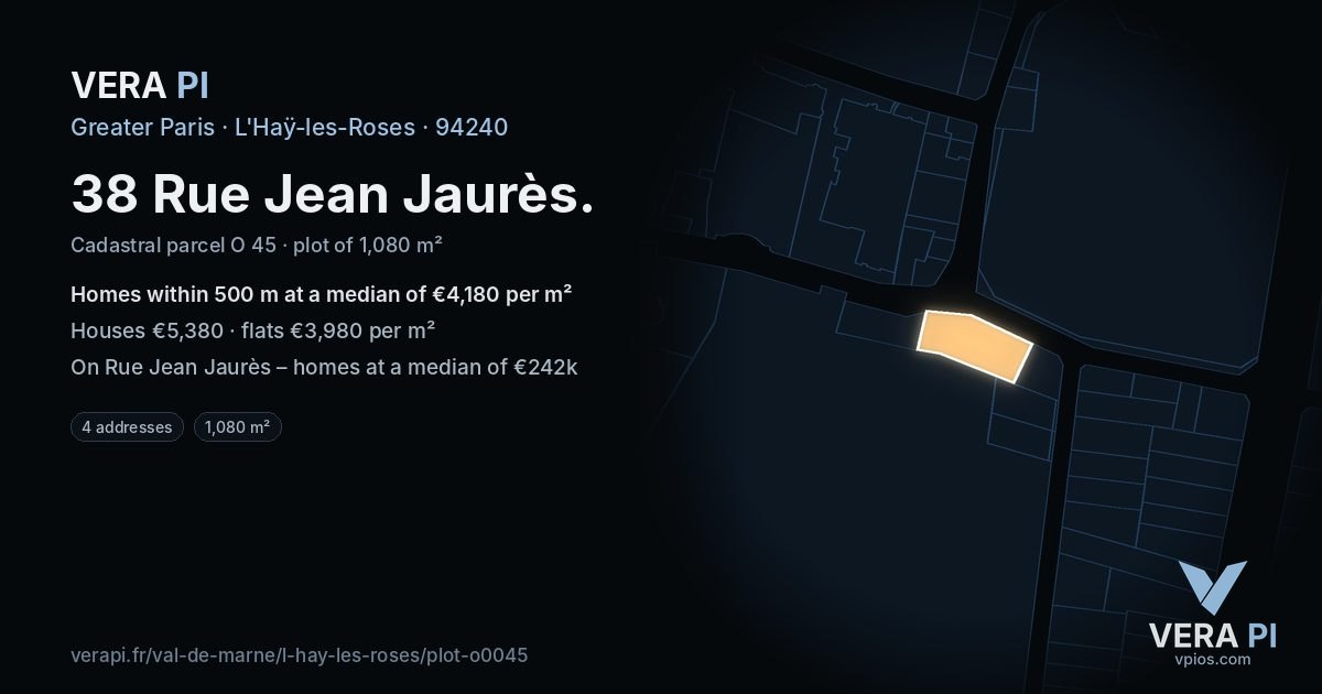 38 Rue Jean Jaurès, L'Haÿ-les-Roses at night – the plot lit, the parcels around coloured by the prices near them