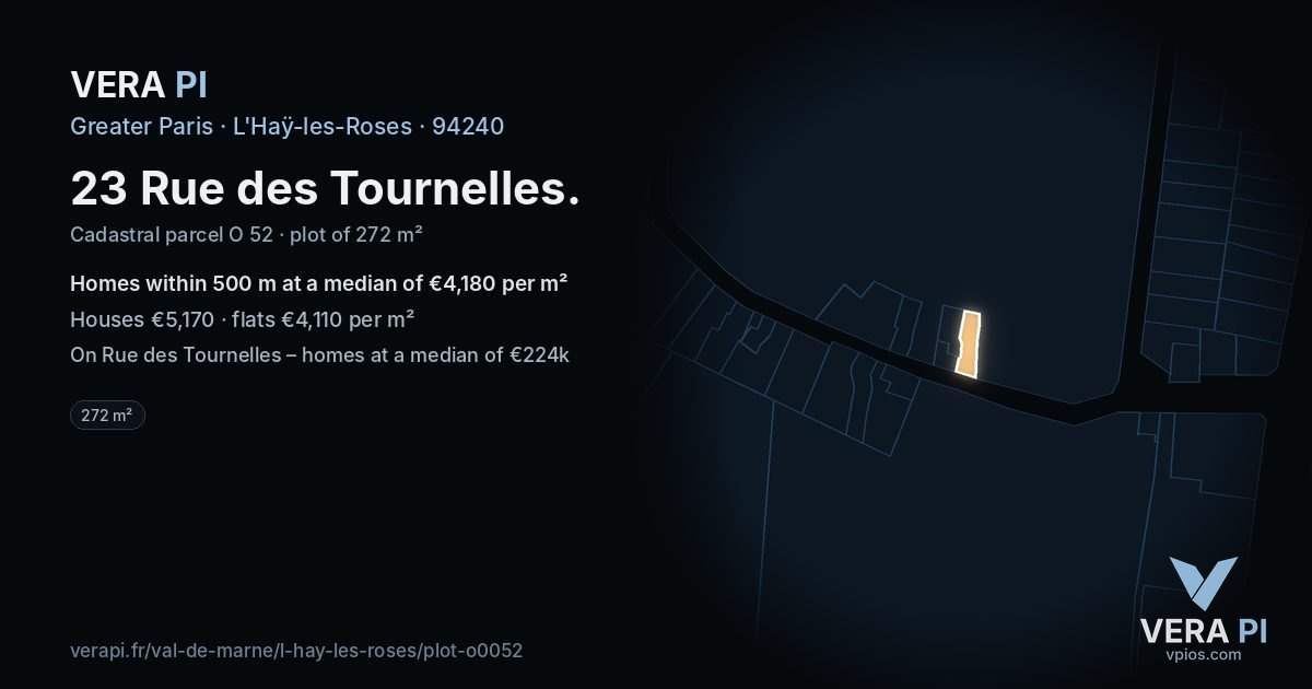 23 Rue des Tournelles, L'Haÿ-les-Roses at night – the plot lit, the parcels around coloured by the prices near them