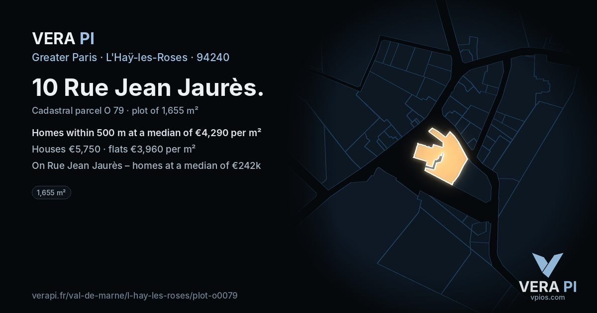 10 Rue Jean Jaurès, L'Haÿ-les-Roses at night – the plot lit, the parcels around coloured by the prices near them