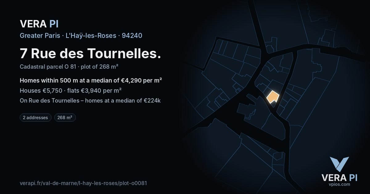 7 Rue des Tournelles, L'Haÿ-les-Roses at night – the plot lit, the parcels around coloured by the prices near them