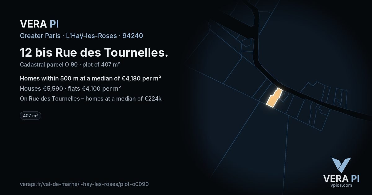 12 bis Rue des Tournelles, L'Haÿ-les-Roses at night – the plot lit, the parcels around coloured by the prices near them