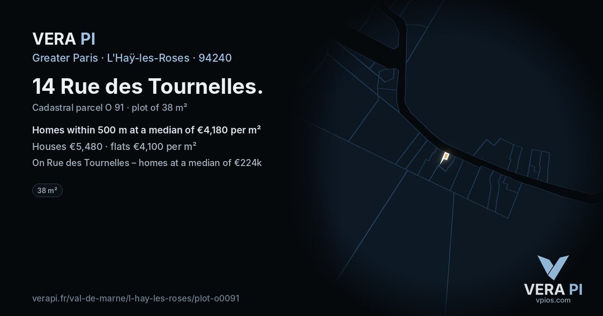14 Rue des Tournelles, L'Haÿ-les-Roses at night – the plot lit, the parcels around coloured by the prices near them