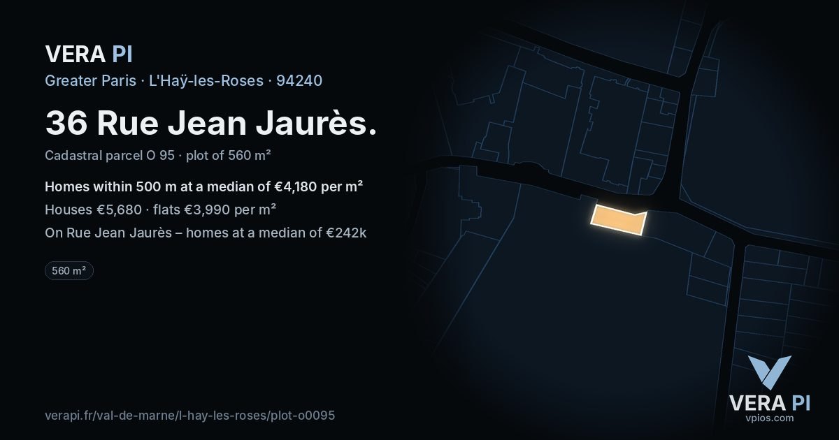 36 Rue Jean Jaurès, L'Haÿ-les-Roses at night – the plot lit, the parcels around coloured by the prices near them
