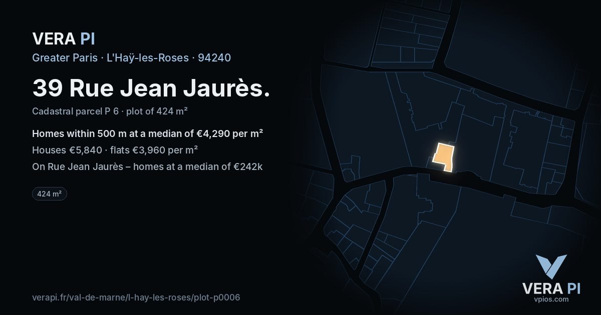39 Rue Jean Jaurès, L'Haÿ-les-Roses at night – the plot lit, the parcels around coloured by the prices near them