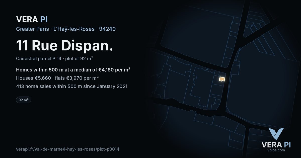 11 Rue Dispan, L'Haÿ-les-Roses at night – the plot lit, the parcels around coloured by the prices near them