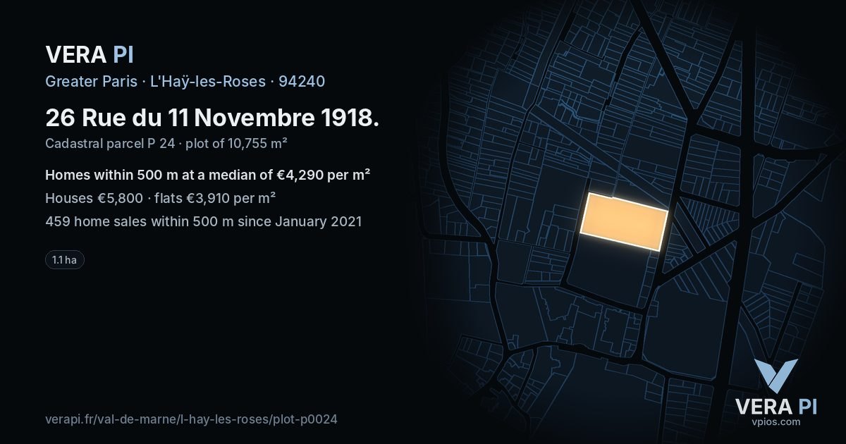 26 Rue du 11 Novembre 1918, L'Haÿ-les-Roses at night – the plot lit, the parcels around coloured by the prices near them