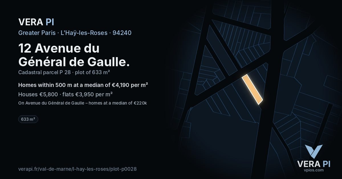 12 Avenue du Général de Gaulle, L'Haÿ-les-Roses at night – the plot lit, the parcels around coloured by the prices near them