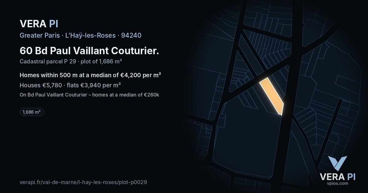 60 Bd Paul Vaillant Couturier, L'Haÿ-les-Roses at night – the plot lit, the parcels around coloured by the prices near them