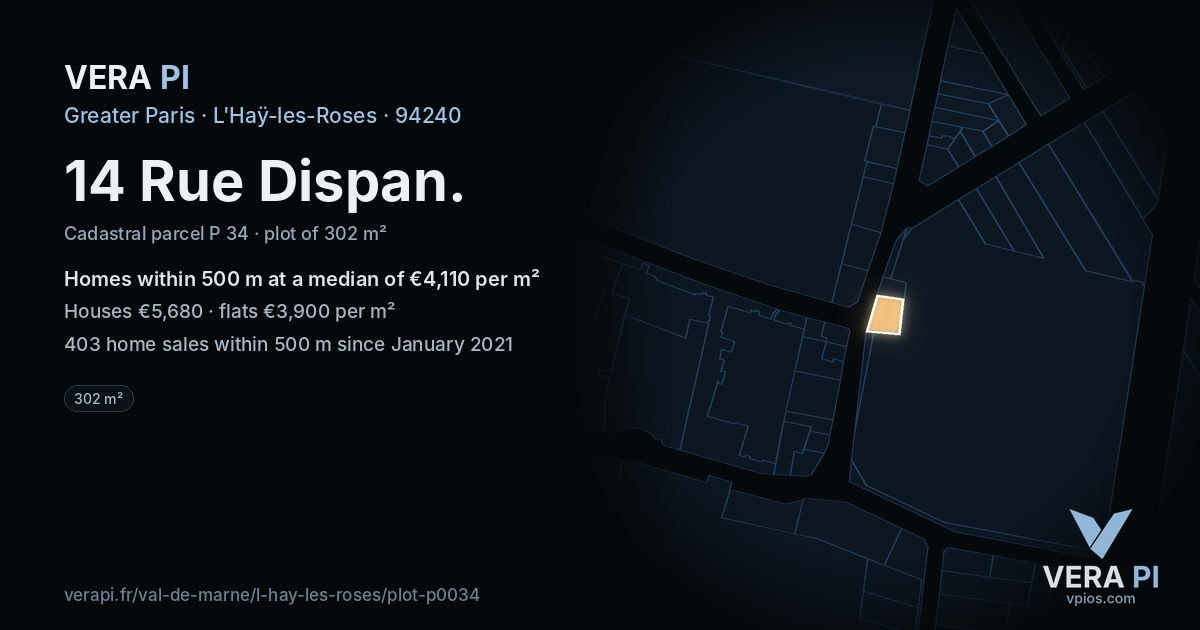 14 Rue Dispan, L'Haÿ-les-Roses at night – the plot lit, the parcels around coloured by the prices near them