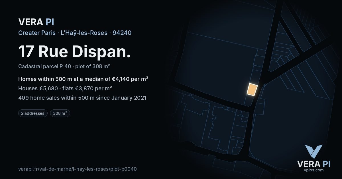 17 Rue Dispan, L'Haÿ-les-Roses at night – the plot lit, the parcels around coloured by the prices near them
