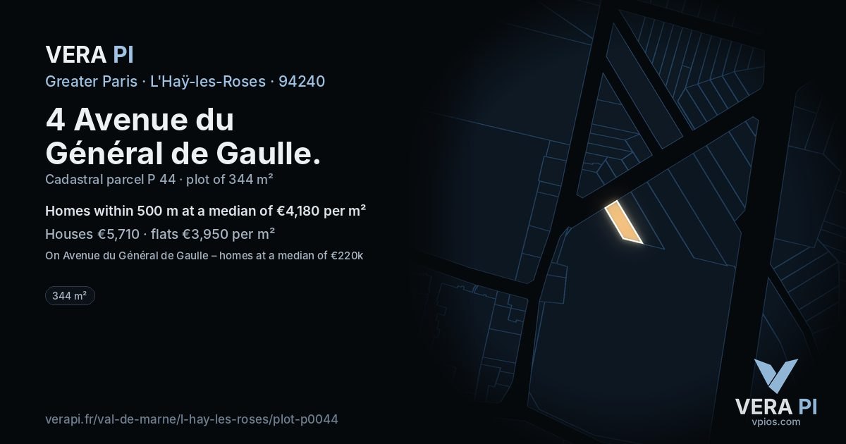 4 Avenue du Général de Gaulle, L'Haÿ-les-Roses at night – the plot lit, the parcels around coloured by the prices near them