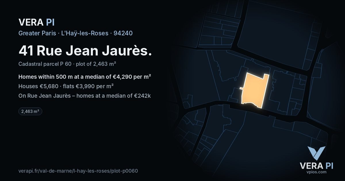 41 Rue Jean Jaurès, L'Haÿ-les-Roses at night – the plot lit, the parcels around coloured by the prices near them