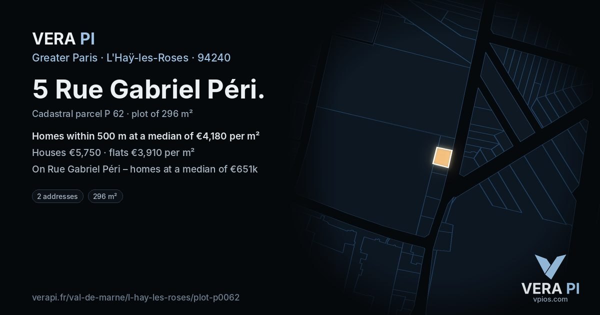 5 Rue Gabriel Péri, L'Haÿ-les-Roses at night – the plot lit, the parcels around coloured by the prices near them
