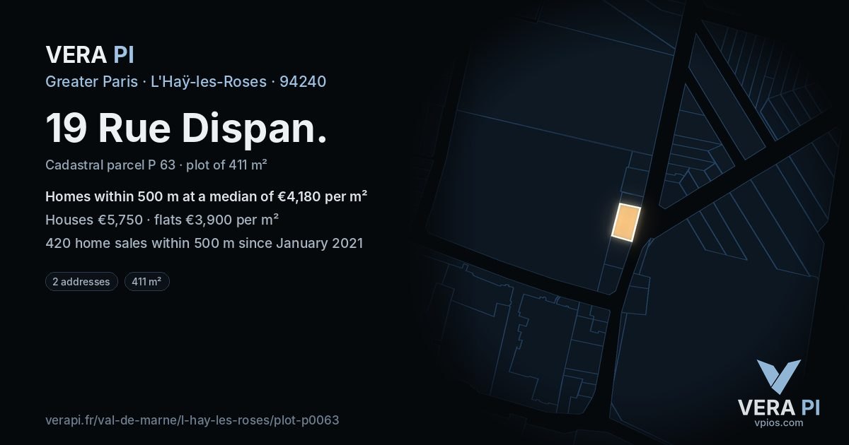 19 Rue Dispan, L'Haÿ-les-Roses at night – the plot lit, the parcels around coloured by the prices near them