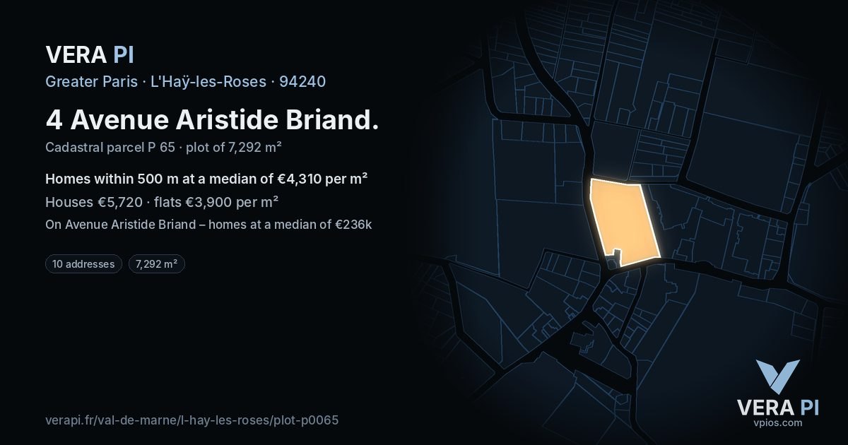 4 Avenue Aristide Briand, L'Haÿ-les-Roses at night – the plot lit, the parcels around coloured by the prices near them