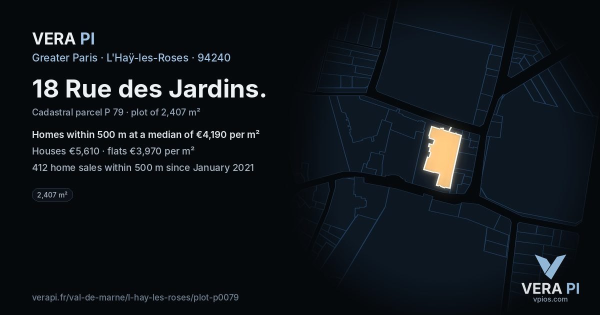 18 Rue des Jardins, L'Haÿ-les-Roses at night – the plot lit, the parcels around coloured by the prices near them