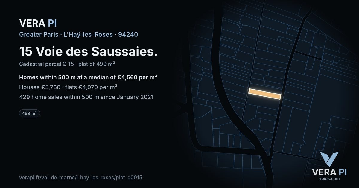 15 Voie des Saussaies, L'Haÿ-les-Roses at night – the plot lit, the parcels around coloured by the prices near them