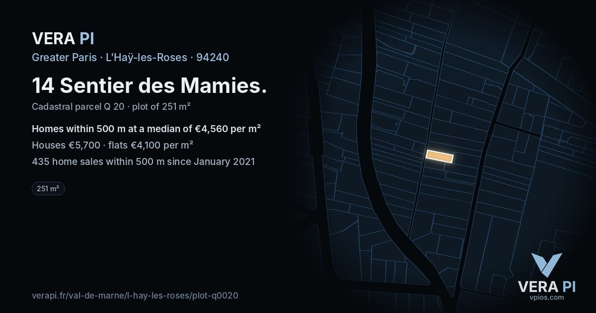 14 Sentier des Mamies, L'Haÿ-les-Roses at night – the plot lit, the parcels around coloured by the prices near them