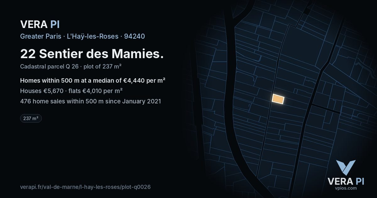 22 Sentier des Mamies, L'Haÿ-les-Roses at night – the plot lit, the parcels around coloured by the prices near them