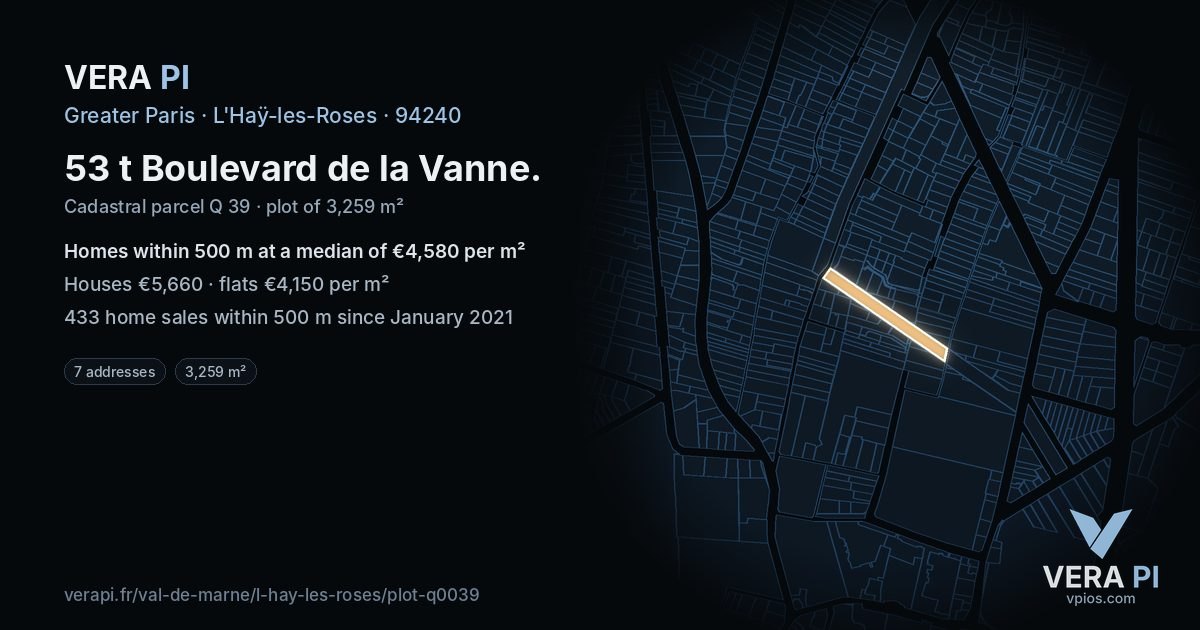 53 t Boulevard de la Vanne, L'Haÿ-les-Roses at night – the plot lit, the parcels around coloured by the prices near them