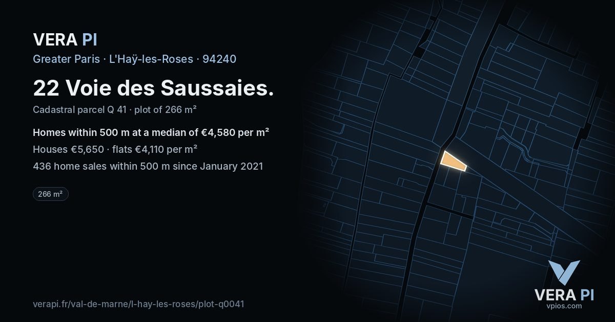 22 Voie des Saussaies, L'Haÿ-les-Roses at night – the plot lit, the parcels around coloured by the prices near them