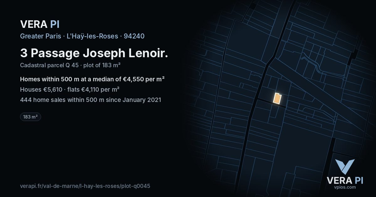 3 Passage Joseph Lenoir, L'Haÿ-les-Roses at night – the plot lit, the parcels around coloured by the prices near them