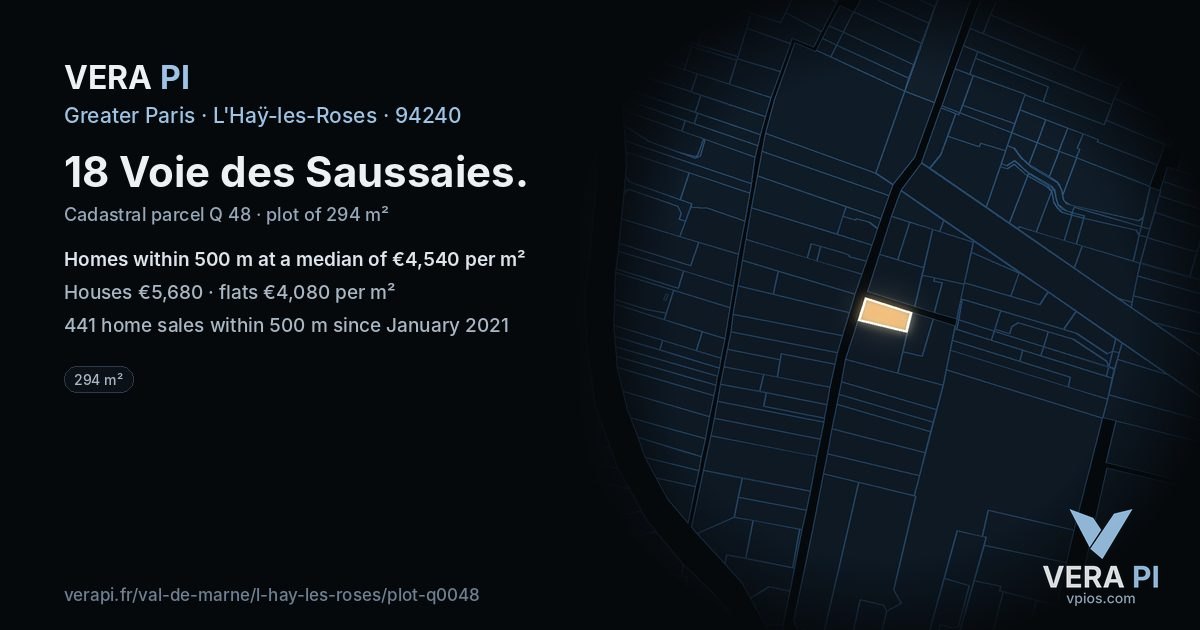 18 Voie des Saussaies, L'Haÿ-les-Roses at night – the plot lit, the parcels around coloured by the prices near them