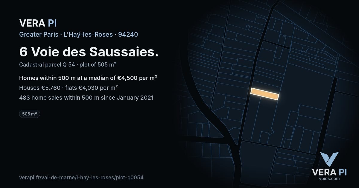 6 Voie des Saussaies, L'Haÿ-les-Roses at night – the plot lit, the parcels around coloured by the prices near them