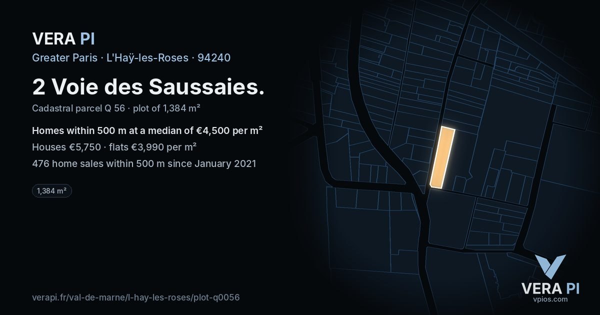 2 Voie des Saussaies, L'Haÿ-les-Roses at night – the plot lit, the parcels around coloured by the prices near them