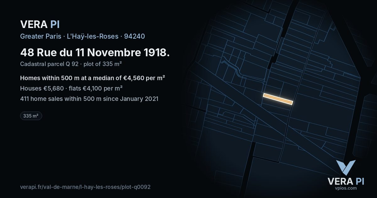 48 Rue du 11 Novembre 1918, L'Haÿ-les-Roses at night – the plot lit, the parcels around coloured by the prices near them