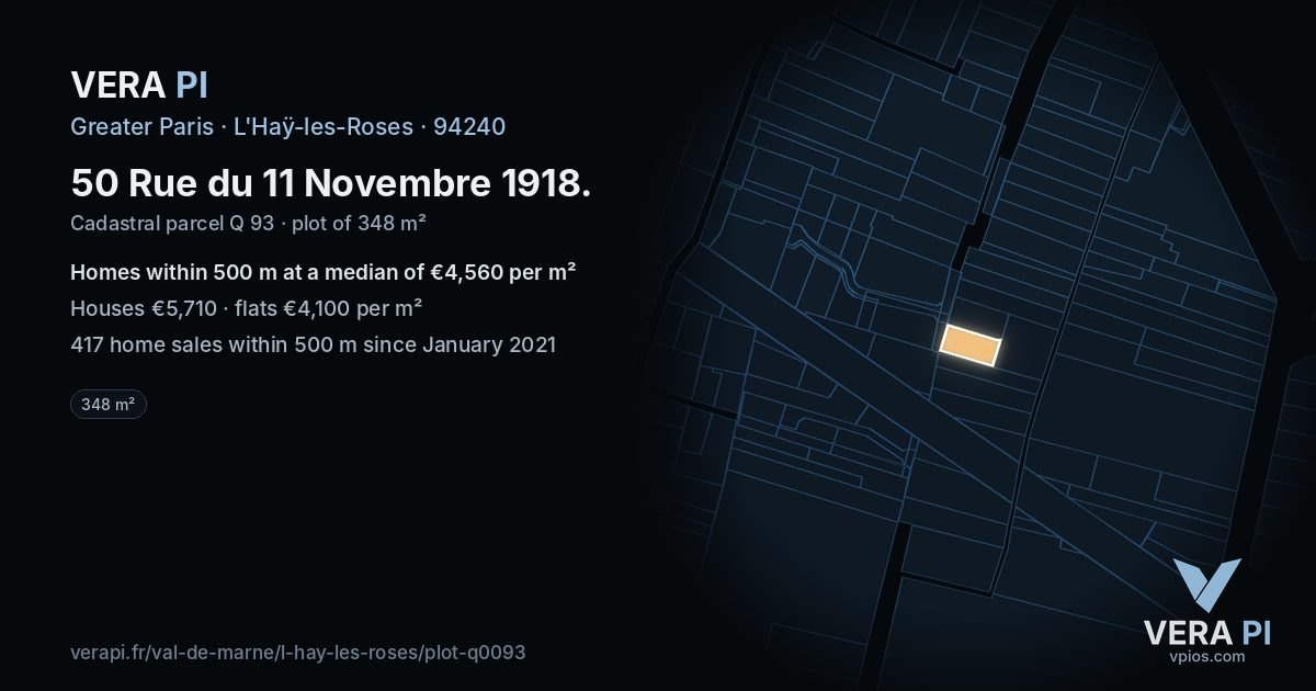 50 Rue du 11 Novembre 1918, L'Haÿ-les-Roses at night – the plot lit, the parcels around coloured by the prices near them