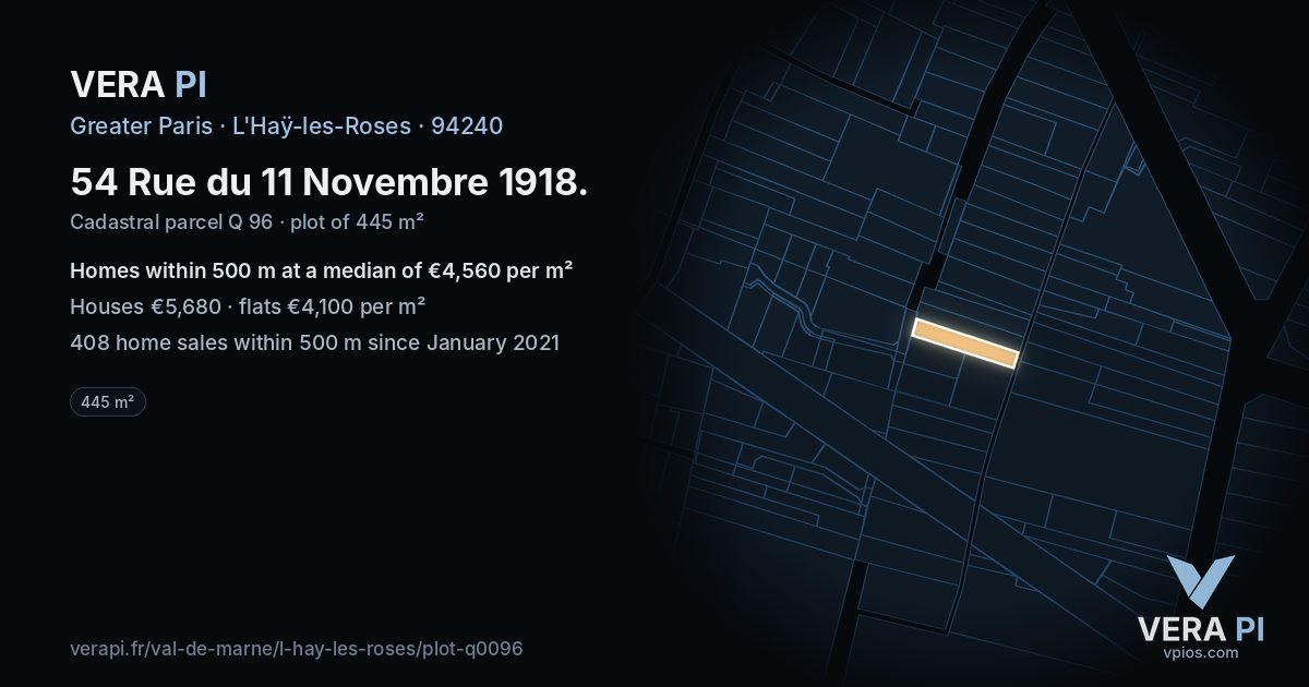 54 Rue du 11 Novembre 1918, L'Haÿ-les-Roses at night – the plot lit, the parcels around coloured by the prices near them